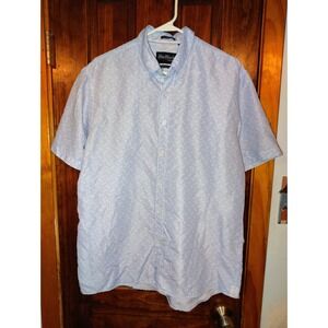 Blue Black Threads Mens Button Up Short Sleeve Shirt Premium Quality Sz L